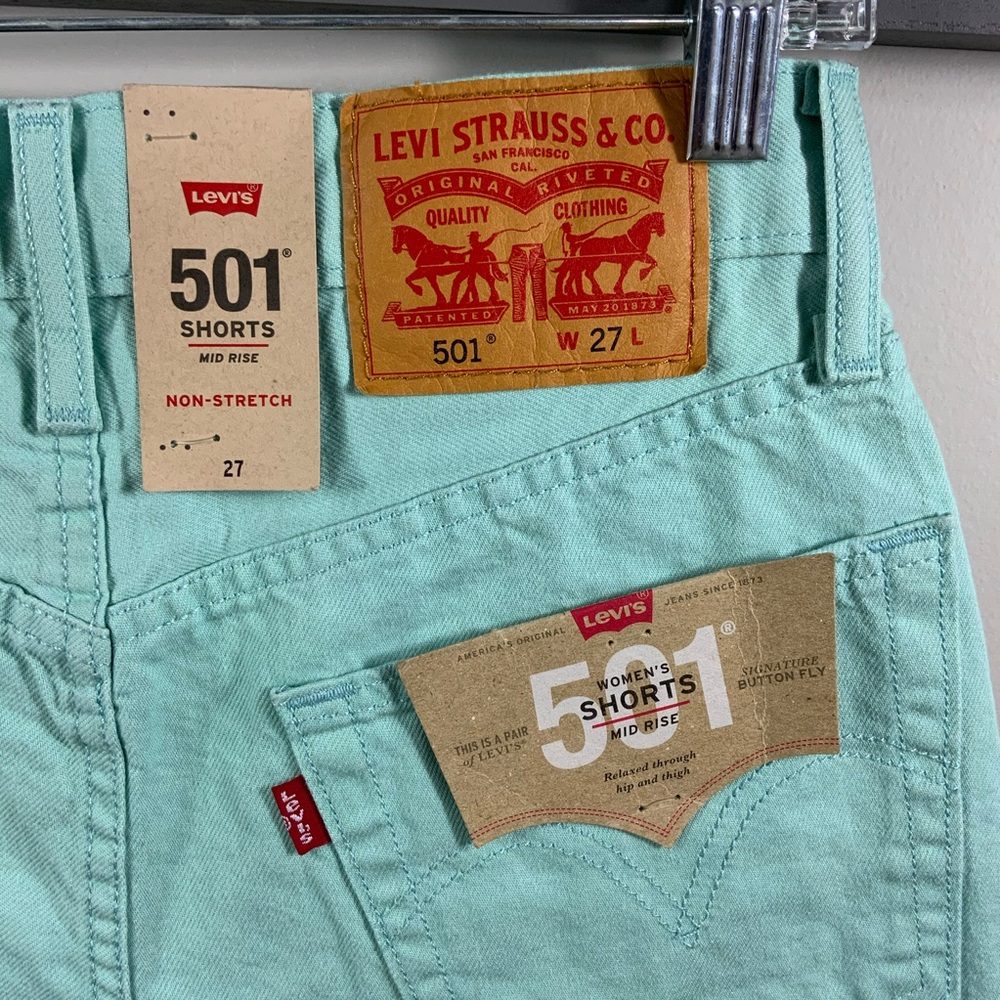 LEVI’S pastel mint 501 jeans shorts mid rise W27 - Picture 7 of 12